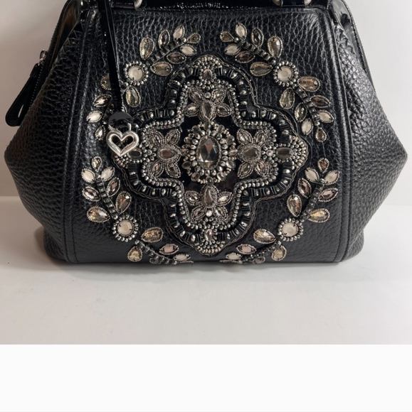 Brighton Czarina Hand Beaded Large Black Leather Bag - Picture 4 of 13